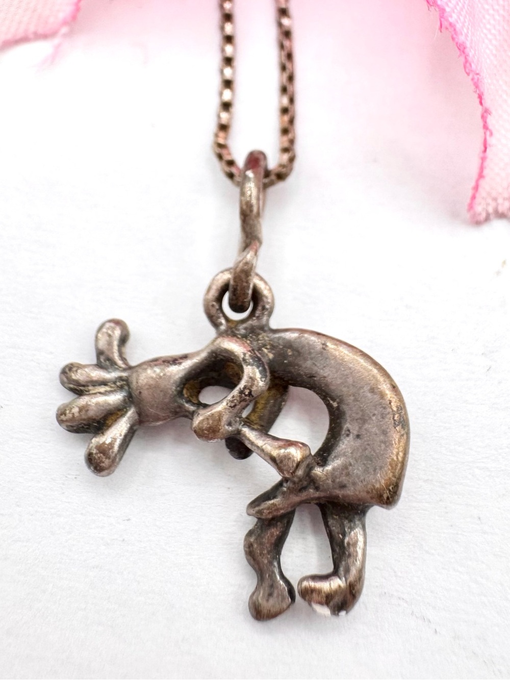 Vintage Kokopelli Ross-Simons Italy 925 Sterling Silver Box Chain Necklace